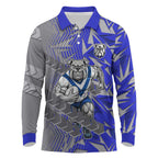 Canterbury Bankstown Bulldogs Rugby Long Sleeve Polo Shirt Fierce Mascot Geometric Tribal Art