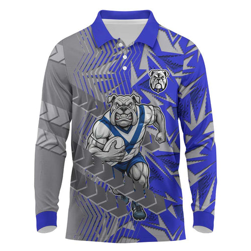 Canterbury Bankstown Bulldogs Rugby Long Sleeve Polo Shirt Fierce Mascot Geometric Tribal Art