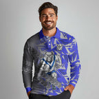 Canterbury Bankstown Bulldogs Rugby Long Sleeve Polo Shirt Fierce Mascot Geometric Tribal Art