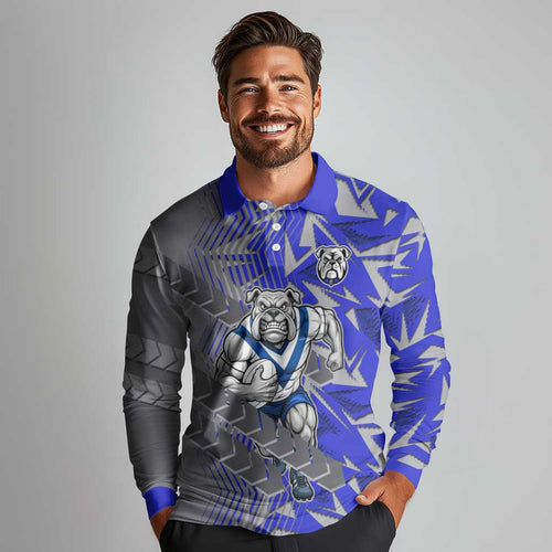 Canterbury Bankstown Bulldogs Rugby Long Sleeve Polo Shirt Fierce Mascot Geometric Tribal Art