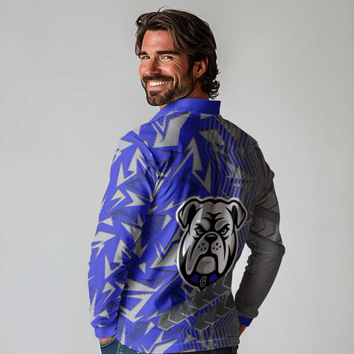 Canterbury Bankstown Bulldogs Rugby Long Sleeve Polo Shirt Fierce Mascot Geometric Tribal Art