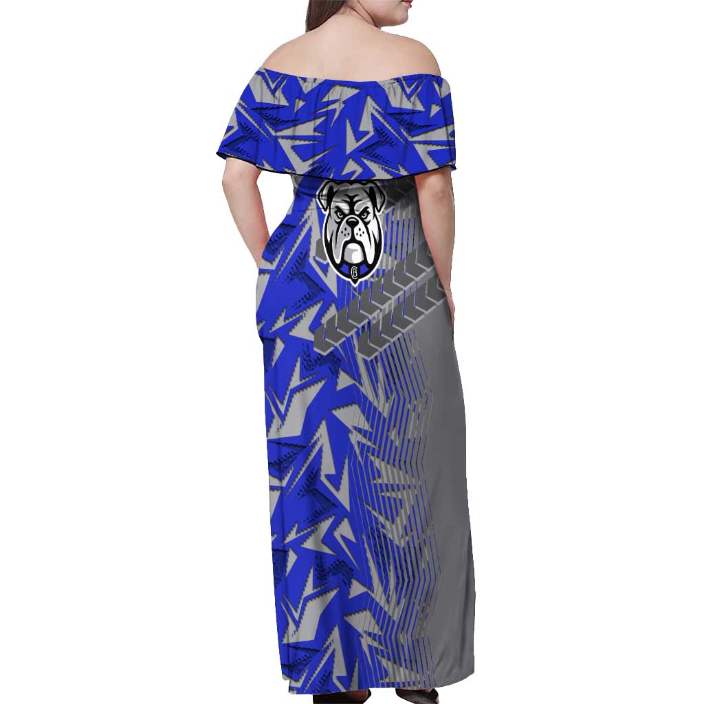 Canterbury Bankstown Bulldogs Rugby Off Shoulder Maxi Dress Fierce Mascot Geometric Tribal Art