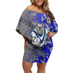 Canterbury Bankstown Bulldogs Rugby Off Shoulder Short Dress Fierce Mascot Geometric Tribal Art