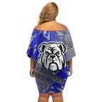 Canterbury Bankstown Bulldogs Rugby Off Shoulder Short Dress Fierce Mascot Geometric Tribal Art