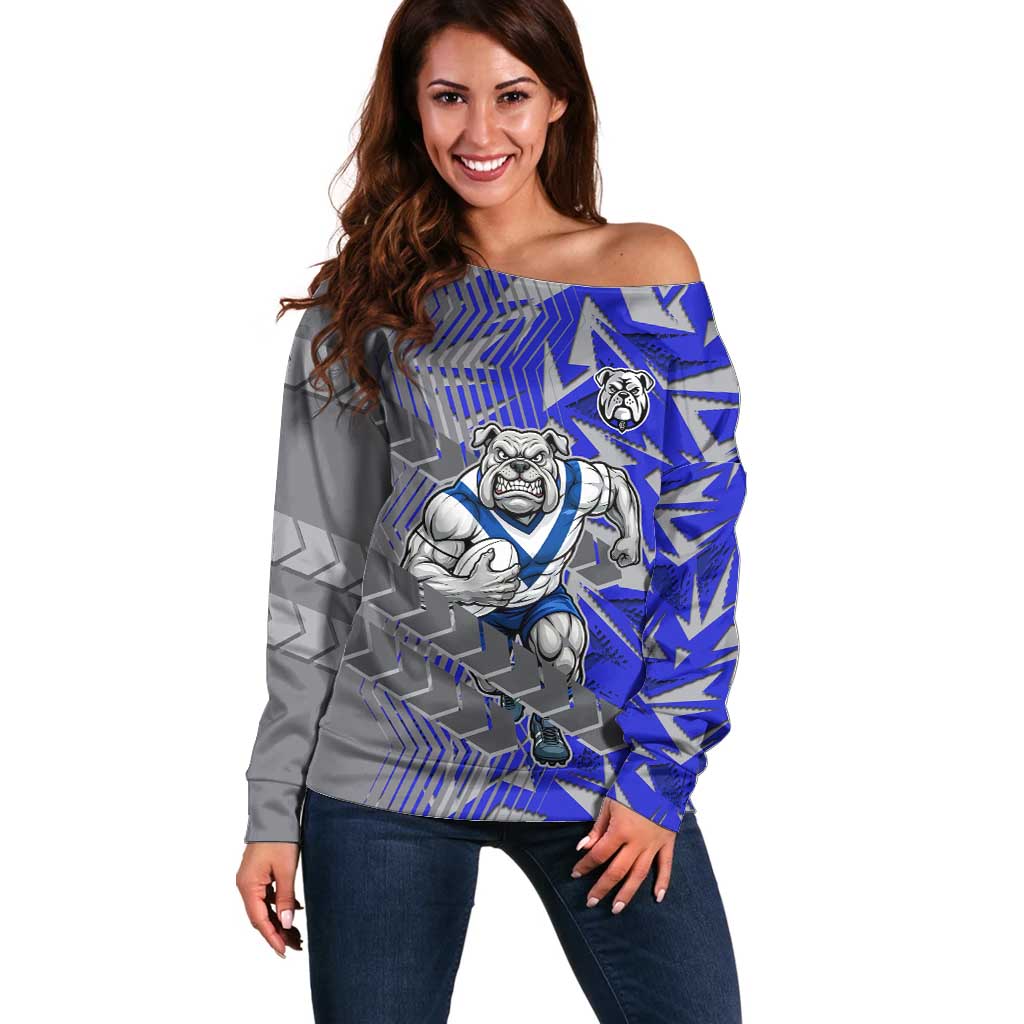 Canterbury Bankstown Bulldogs Rugby Off Shoulder Sweater Fierce Mascot Geometric Tribal Art