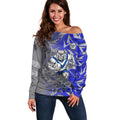 Canterbury Bankstown Bulldogs Rugby Off Shoulder Sweater Fierce Mascot Geometric Tribal Art