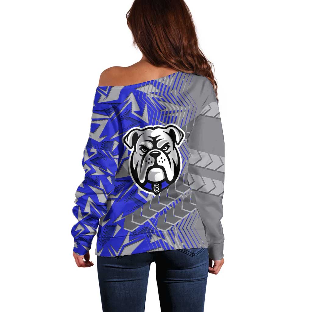 Canterbury Bankstown Bulldogs Rugby Off Shoulder Sweater Fierce Mascot Geometric Tribal Art