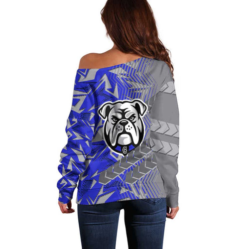 Canterbury Bankstown Bulldogs Rugby Off Shoulder Sweater Fierce Mascot Geometric Tribal Art