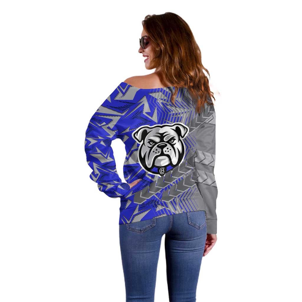 Canterbury Bankstown Bulldogs Rugby Off Shoulder Sweater Fierce Mascot Geometric Tribal Art