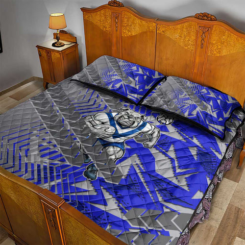 Canterbury Bankstown Bulldogs Rugby Quilt Bed Set Fierce Mascot Geometric Tribal Art