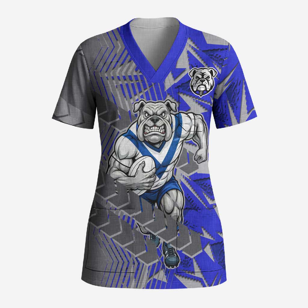 Canterbury Bankstown Bulldogs Rugby Scrub Top Fierce Mascot Geometric Tribal Art