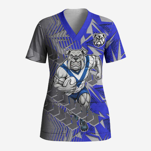 Canterbury Bankstown Bulldogs Rugby Scrub Top Fierce Mascot Geometric Tribal Art