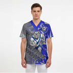 Canterbury Bankstown Bulldogs Rugby Scrub Top Fierce Mascot Geometric Tribal Art