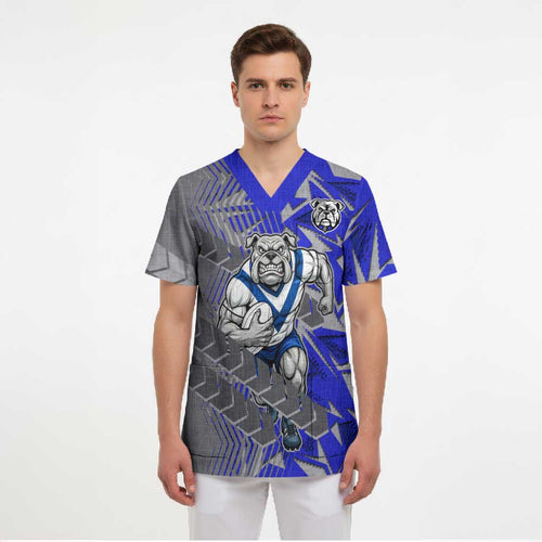 Canterbury Bankstown Bulldogs Rugby Scrub Top Fierce Mascot Geometric Tribal Art