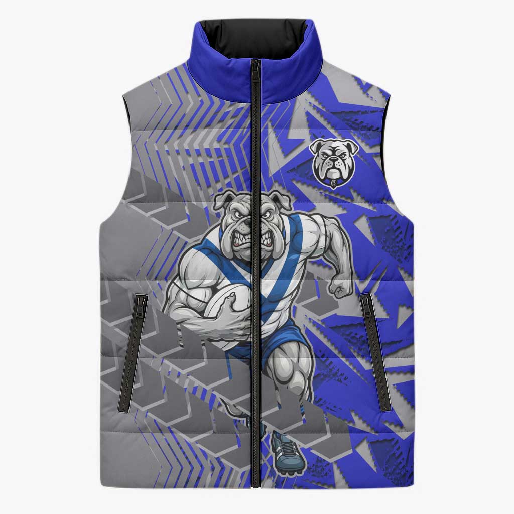 Canterbury Bankstown Bulldogs Rugby Sleeveless Puffer Jacket Fierce Mascot Geometric Tribal Art