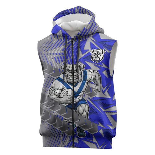 Canterbury Bankstown Bulldogs Rugby Sleeveless Zip Hoodie Fierce Mascot Geometric Tribal Art