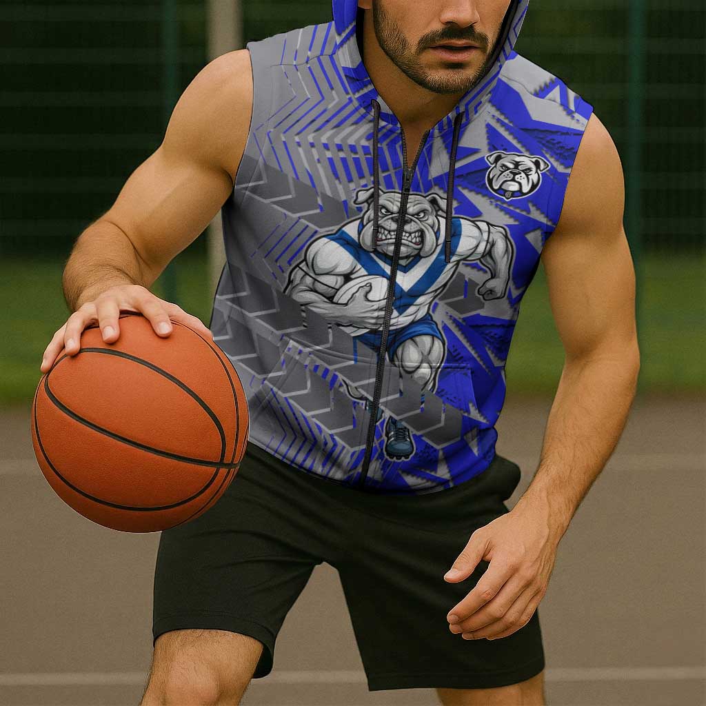 Canterbury Bankstown Bulldogs Rugby Sleeveless Zip Hoodie Fierce Mascot Geometric Tribal Art