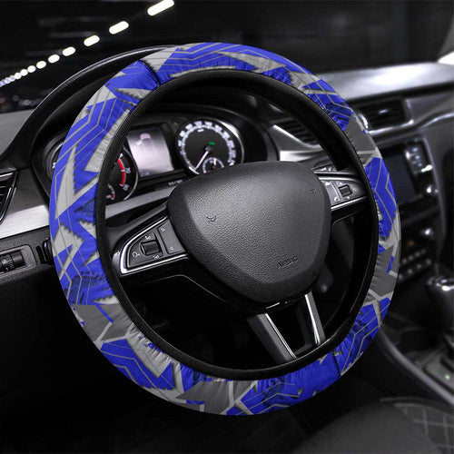 Canterbury Bankstown Bulldogs Rugby Steering Wheel Cover Fierce Mascot Geometric Tribal Art