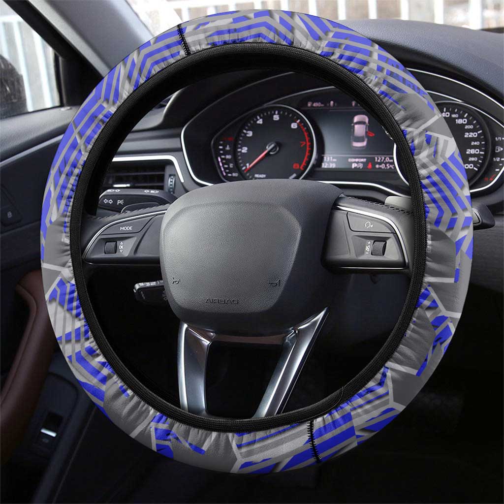 Canterbury Bankstown Bulldogs Rugby Steering Wheel Cover Fierce Mascot Geometric Tribal Art