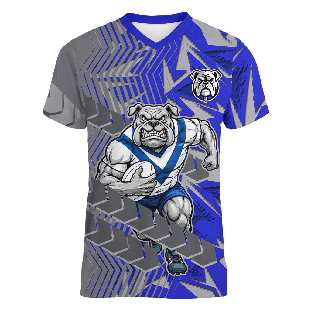 Canterbury Bankstown Bulldogs Rugby Women V-Neck T-Shirt Fierce Mascot Geometric Tribal Art
