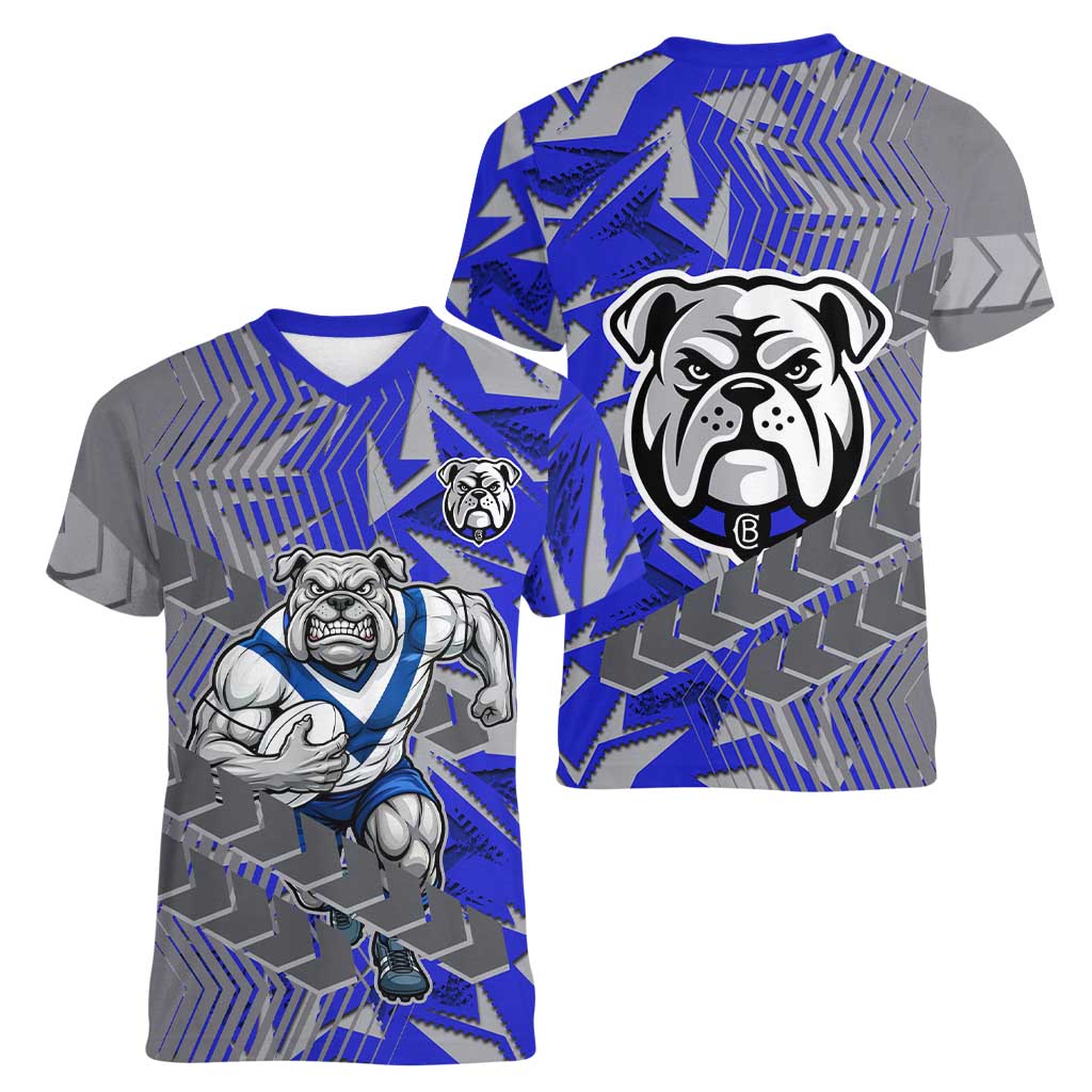 Canterbury Bankstown Bulldogs Rugby Women V-Neck T-Shirt Fierce Mascot Geometric Tribal Art
