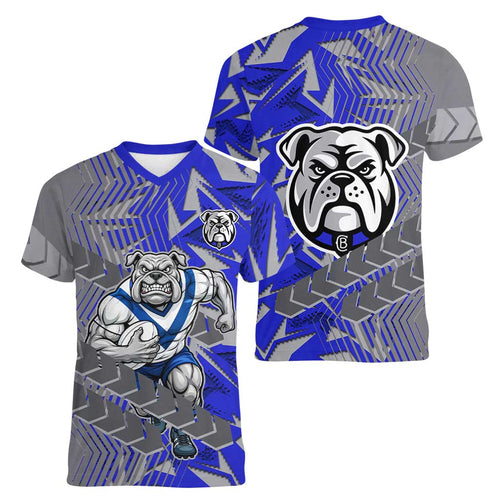 Canterbury Bankstown Bulldogs Rugby Women V-Neck T-Shirt Fierce Mascot Geometric Tribal Art