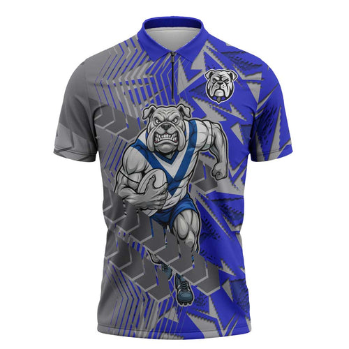 Canterbury Bankstown Bulldogs Rugby Zipper Polo Shirt Fierce Mascot Geometric Tribal Art