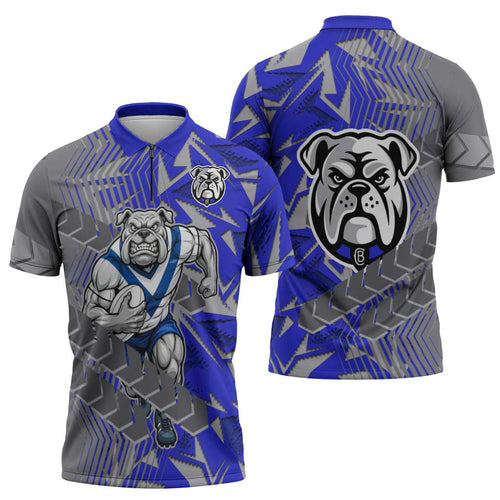 Canterbury Bankstown Bulldogs Rugby Zipper Polo Shirt Fierce Mascot Geometric Tribal Art