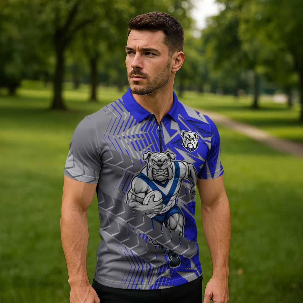 Canterbury Bankstown Bulldogs Rugby Zipper Polo Shirt Fierce Mascot Geometric Tribal Art