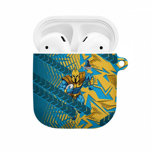 Gold Coast Titans Rugby AirPods Case Fierce Mascot Geometric Tribal Art