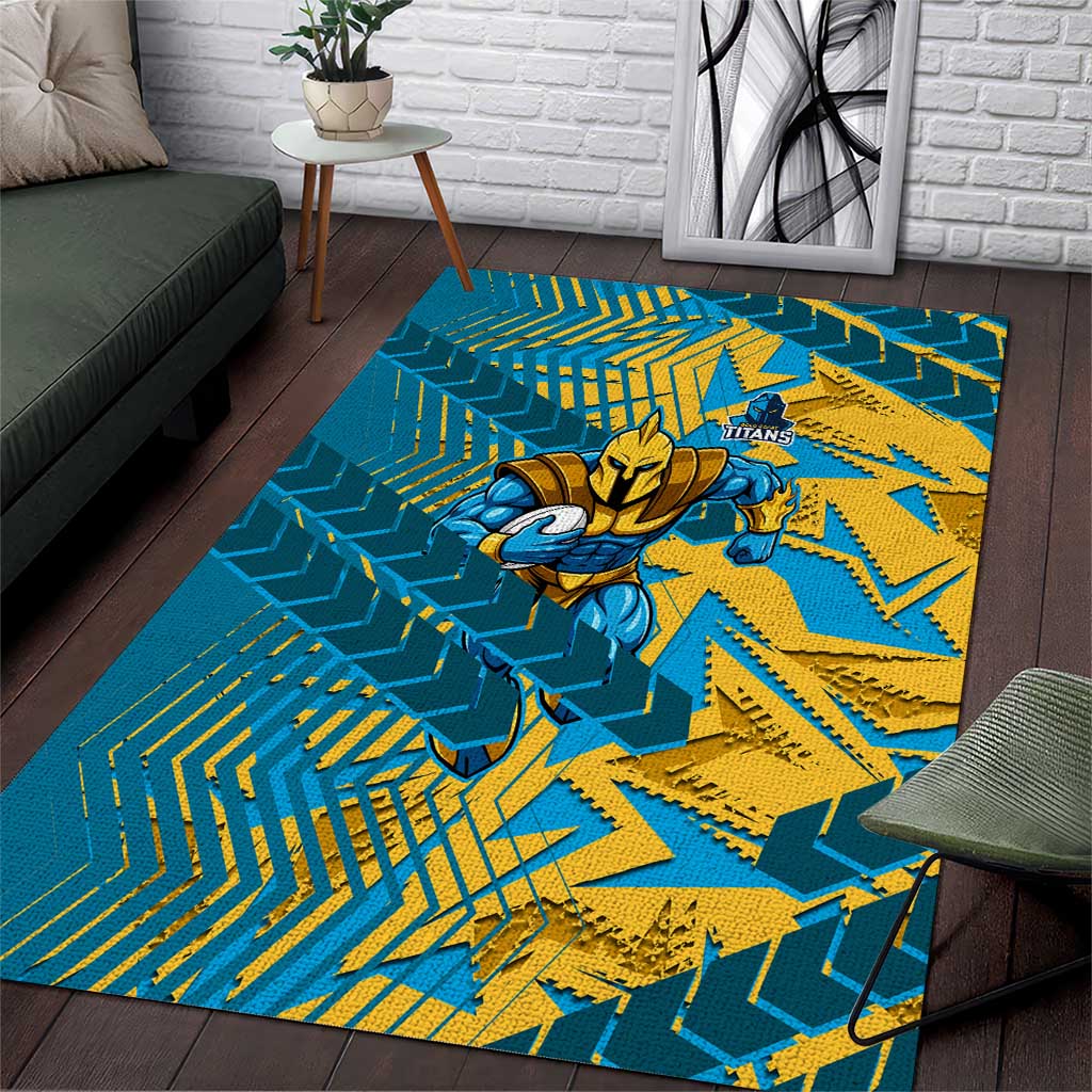 Gold Coast Titans Rugby Area Rug Fierce Mascot Geometric Tribal Art