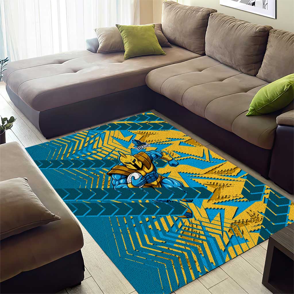 Gold Coast Titans Rugby Area Rug Fierce Mascot Geometric Tribal Art