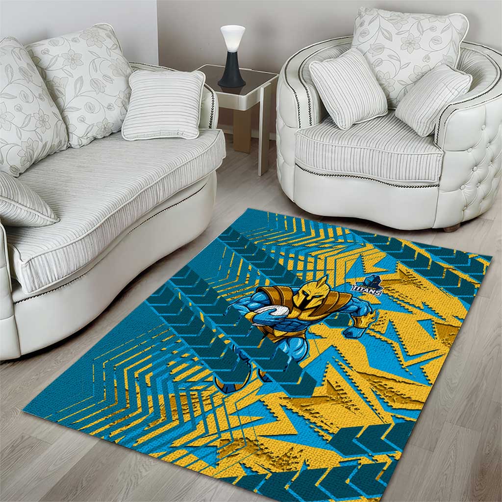 Gold Coast Titans Rugby Area Rug Fierce Mascot Geometric Tribal Art