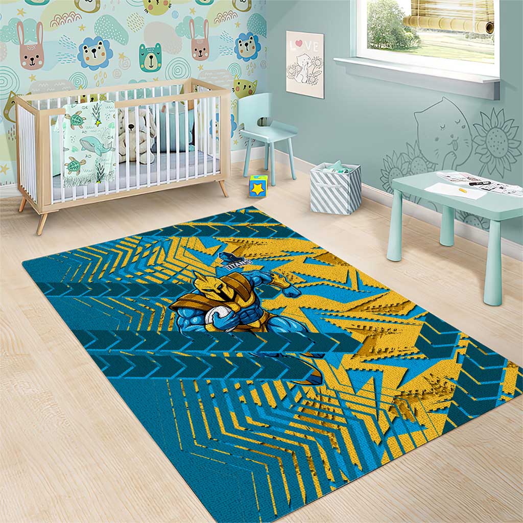 Gold Coast Titans Rugby Area Rug Fierce Mascot Geometric Tribal Art