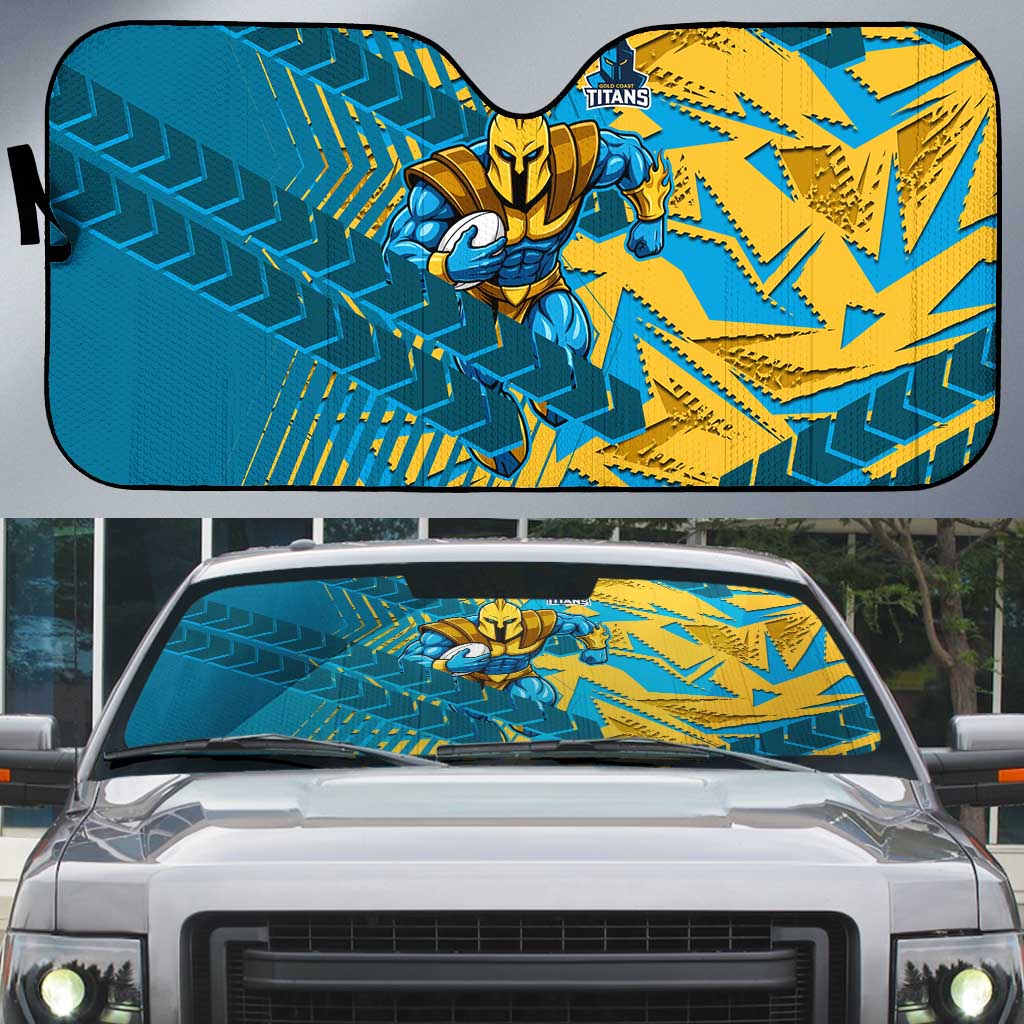 Gold Coast Titans Rugby Auto Sun Shade Fierce Mascot Geometric Tribal Art