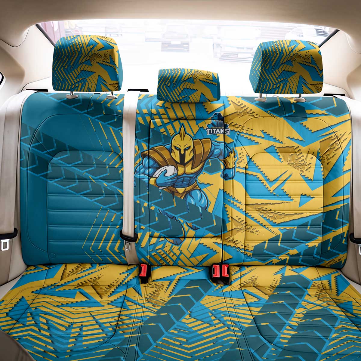 Gold Coast Titans Rugby Back Car Seat Cover Fierce Mascot Geometric Tribal Art