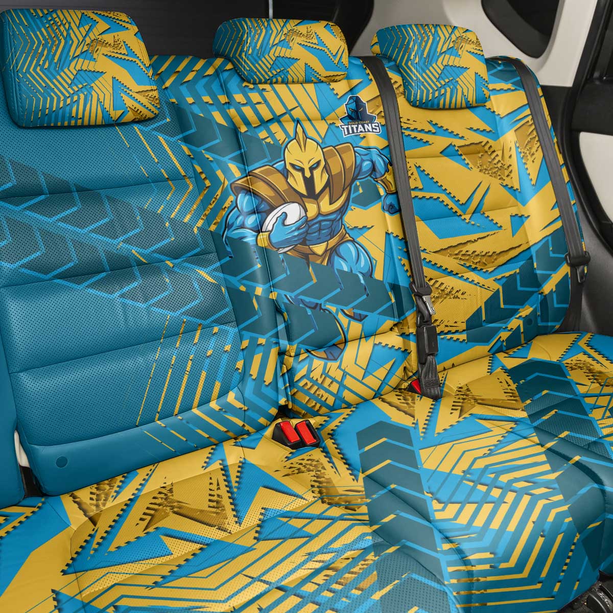 Gold Coast Titans Rugby Back Car Seat Cover Fierce Mascot Geometric Tribal Art