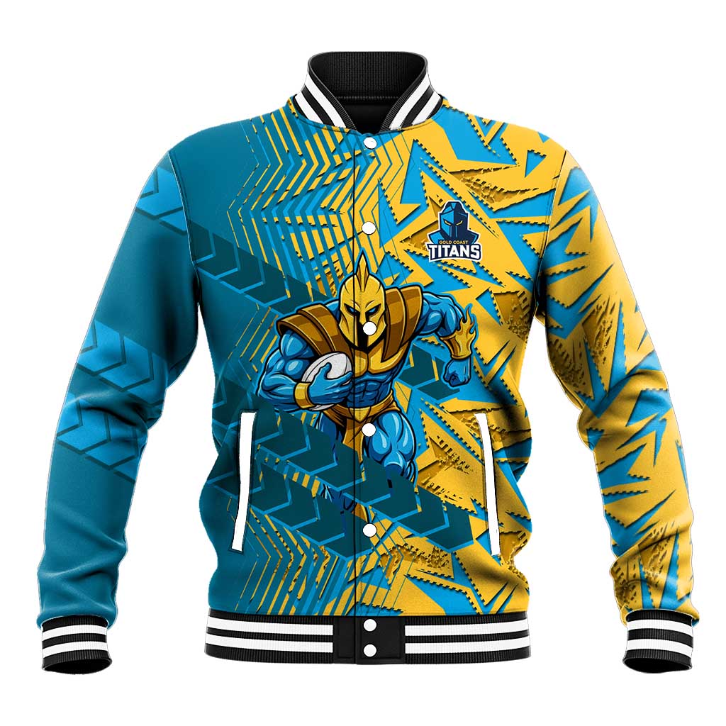 Gold Coast Titans Rugby Baseball Jacket Fierce Mascot Geometric Tribal Art
