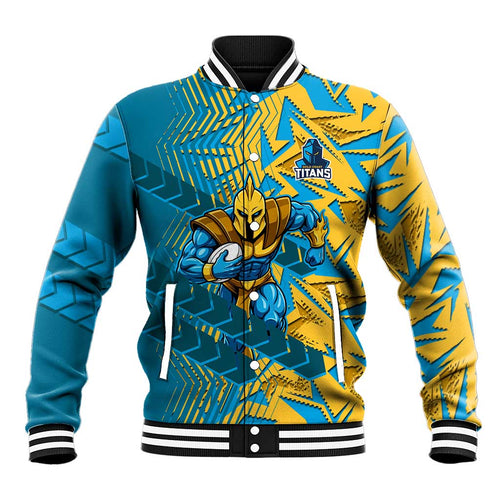 Gold Coast Titans Rugby Baseball Jacket Fierce Mascot Geometric Tribal Art