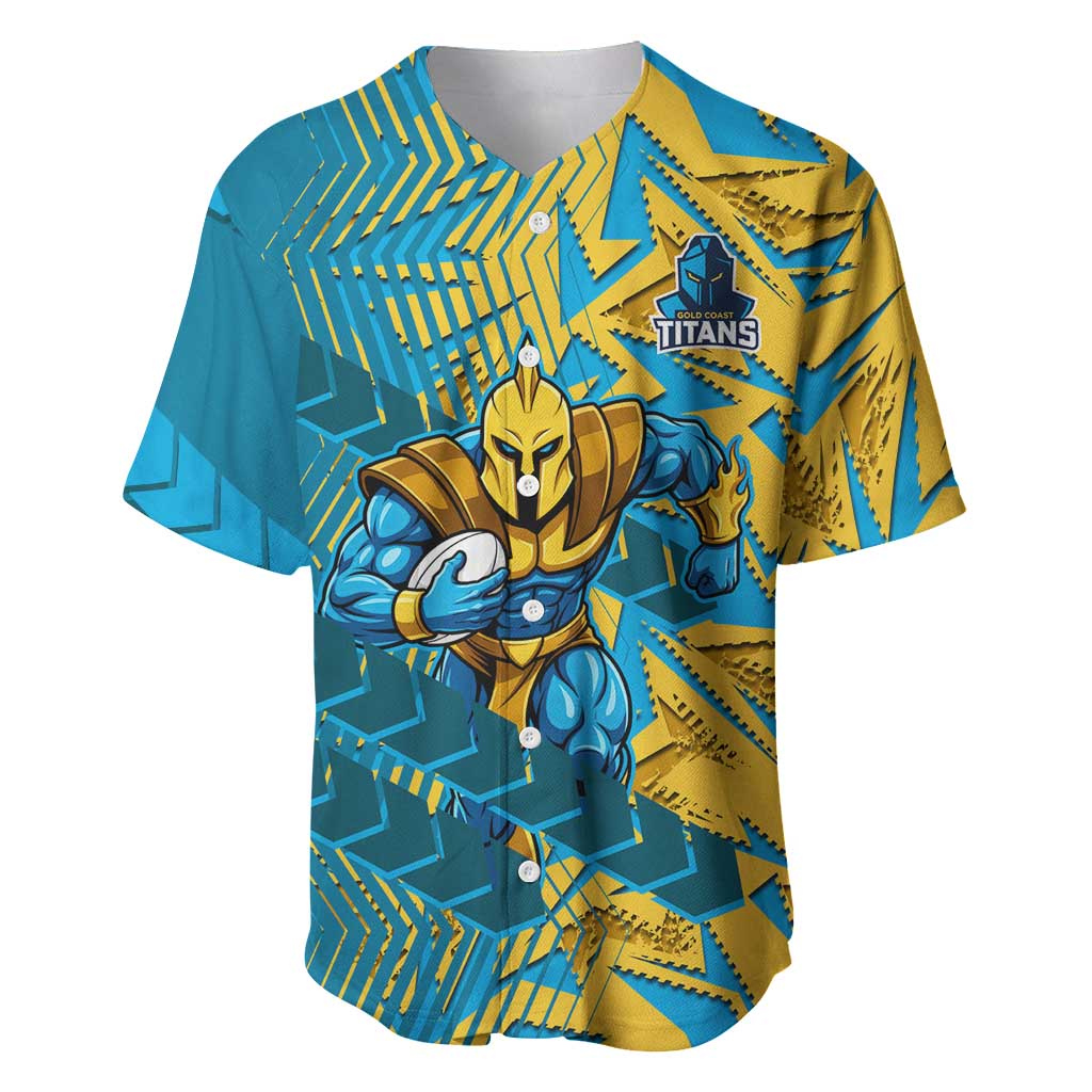 Gold Coast Titans Rugby Baseball Jersey Fierce Mascot Geometric Tribal Art