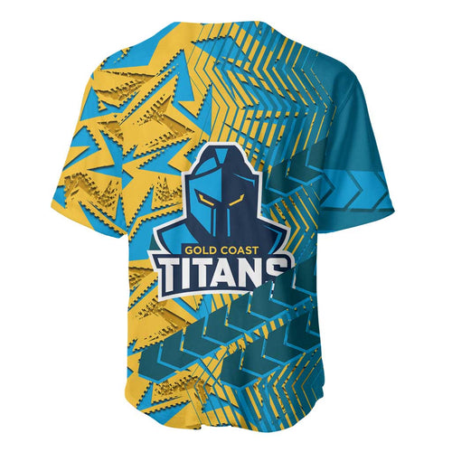 Gold Coast Titans Rugby Baseball Jersey Fierce Mascot Geometric Tribal Art