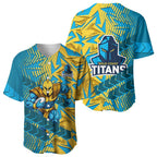 Gold Coast Titans Rugby Baseball Jersey Fierce Mascot Geometric Tribal Art