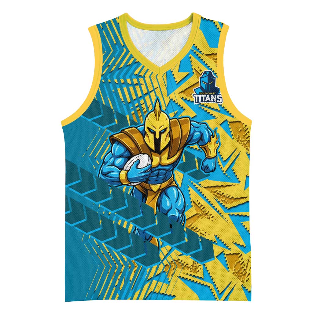 Gold Coast Titans Rugby Basketball Jersey Fierce Mascot Geometric Tribal Art
