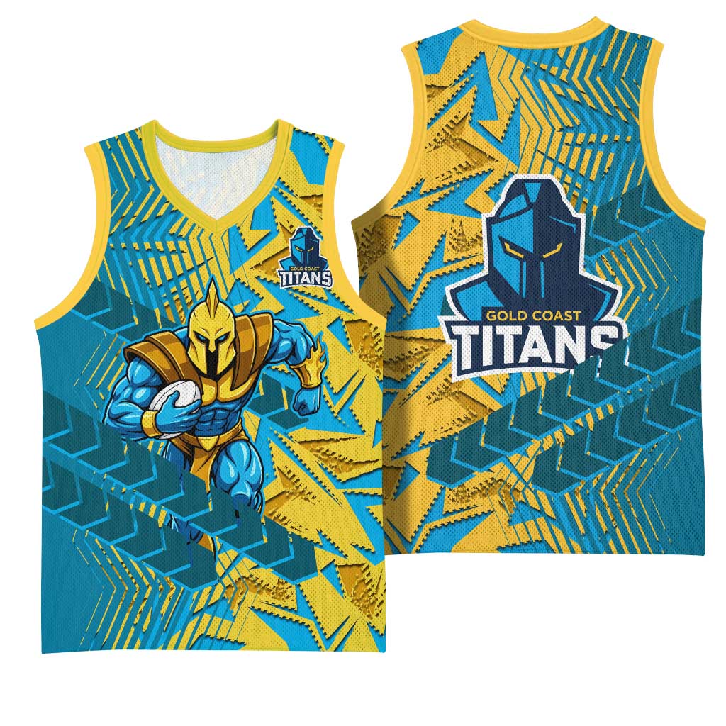 Gold Coast Titans Rugby Basketball Jersey Fierce Mascot Geometric Tribal Art