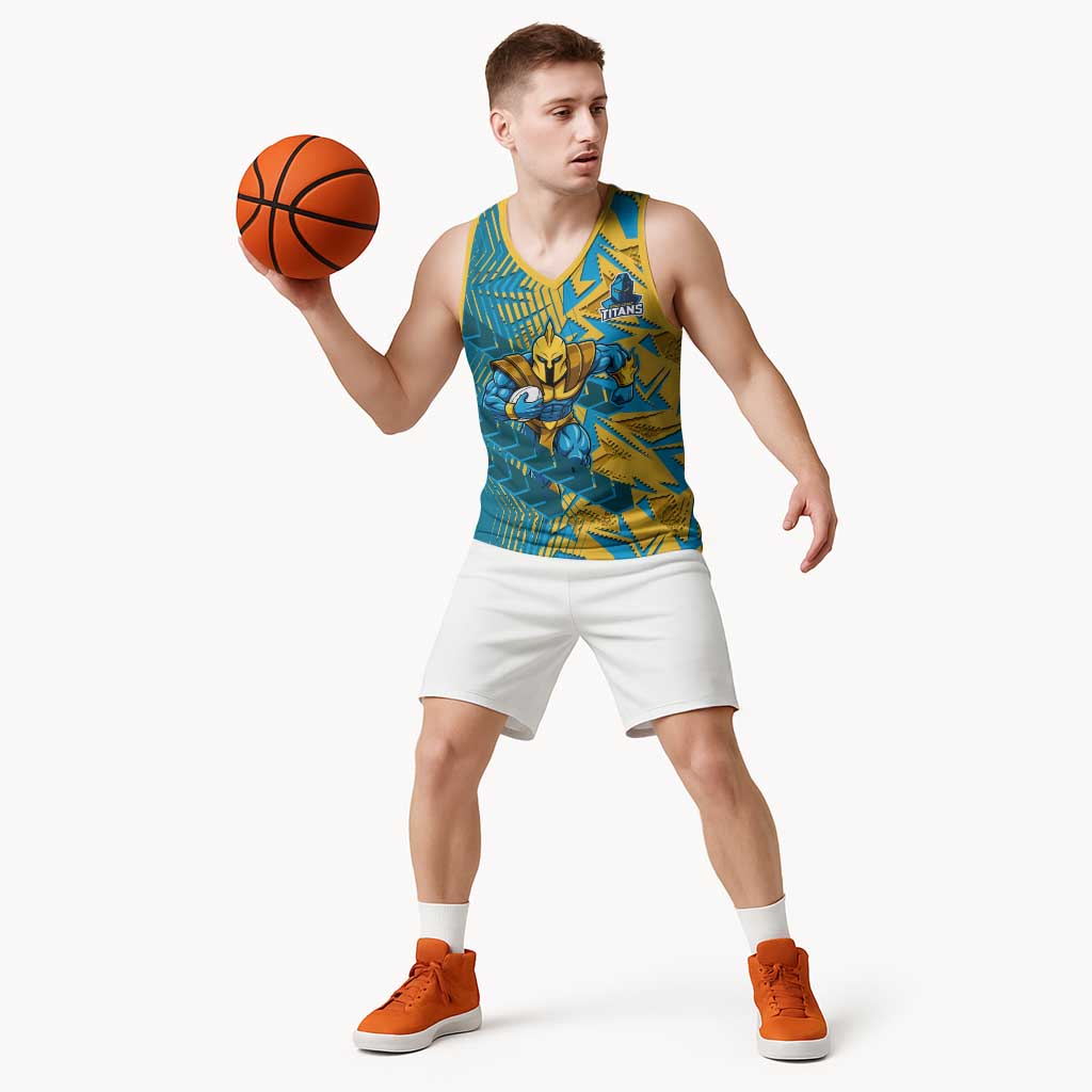Gold Coast Titans Rugby Basketball Jersey Fierce Mascot Geometric Tribal Art