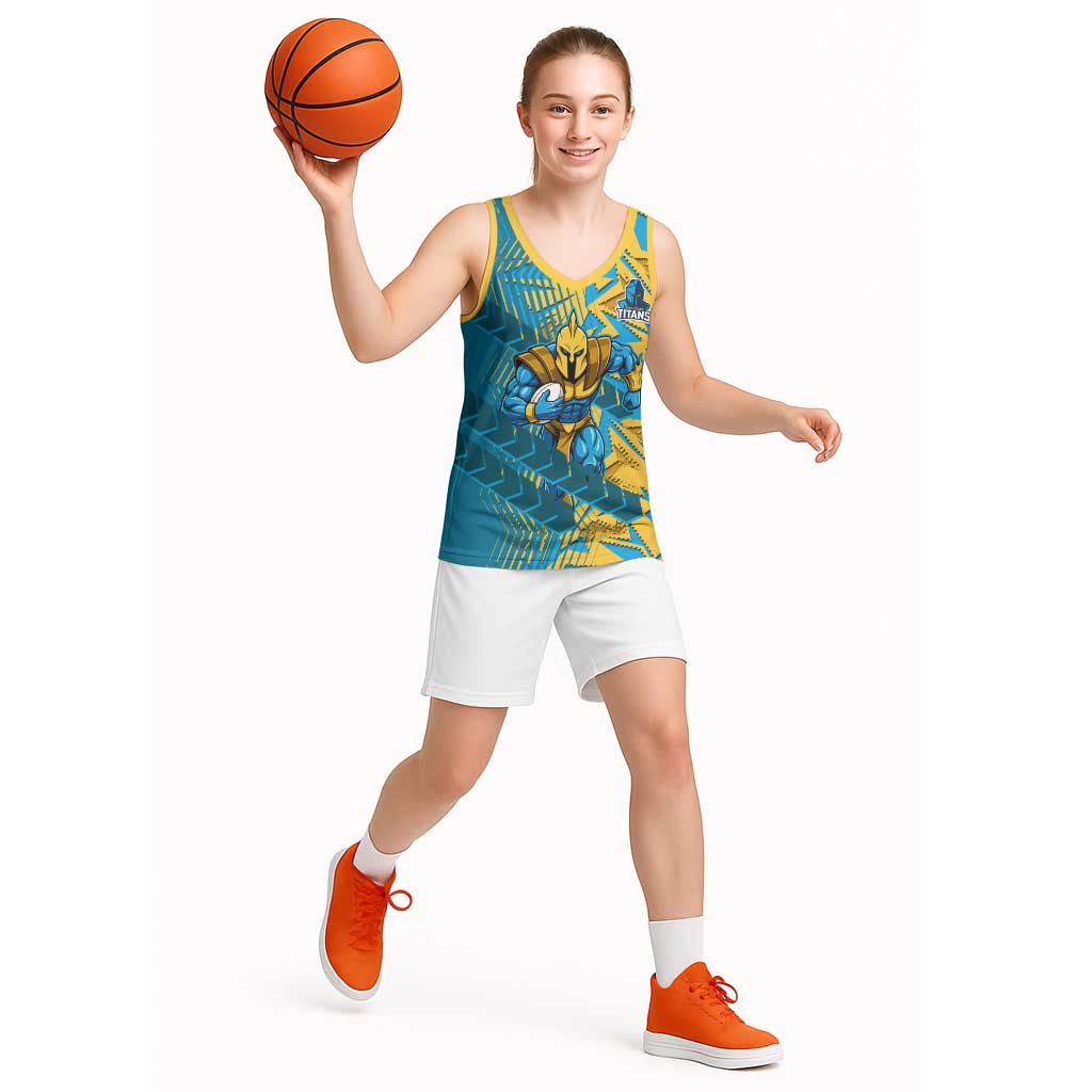 Gold Coast Titans Rugby Basketball Jersey Fierce Mascot Geometric Tribal Art