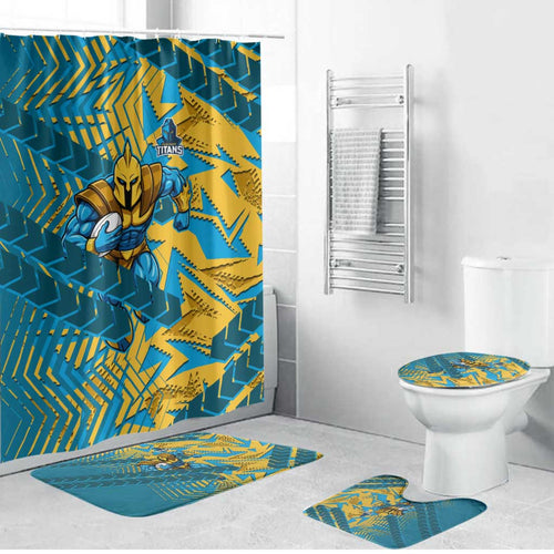 Gold Coast Titans Rugby Bathroom Set Fierce Mascot Geometric Tribal Art