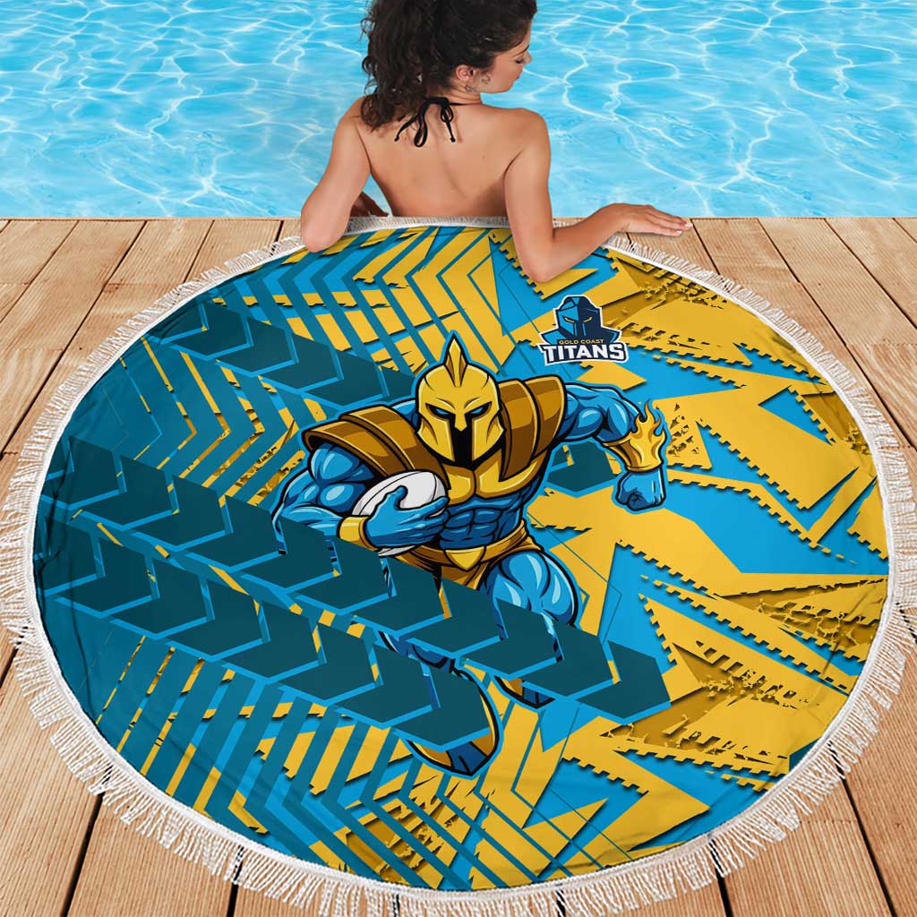 Gold Coast Titans Rugby Beach Blanket Fierce Mascot Geometric Tribal Art