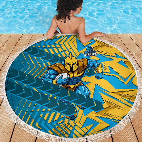 Gold Coast Titans Rugby Beach Blanket Fierce Mascot Geometric Tribal Art