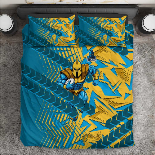 Gold Coast Titans Rugby Bedding Set Fierce Mascot Geometric Tribal Art